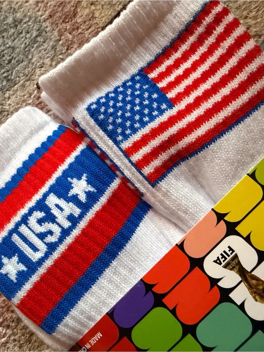 USA Fifa Soccer Crew Socks - White with Red & Blue Accents